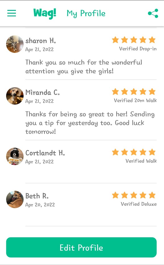 5 Star Pet Care Client Testimonials about the high quality of pet care services provided by TK as a pet sitter