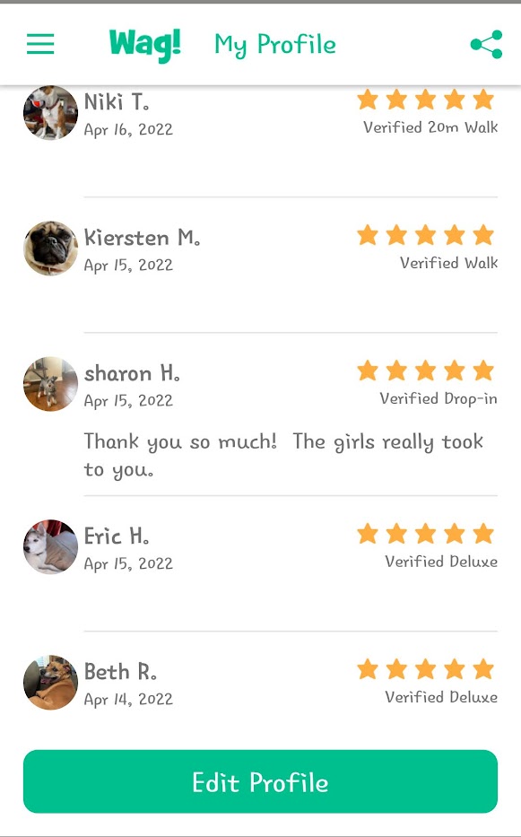 5 Star Pet Care Client Testimonials about the high quality of pet care services provided by TK as a pet sitter