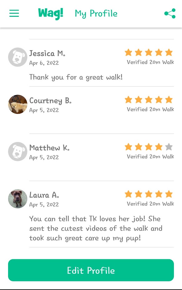 5 Star Pet Care Client Testimonials about the high quality of pet care services provided by TK as a pet sitter