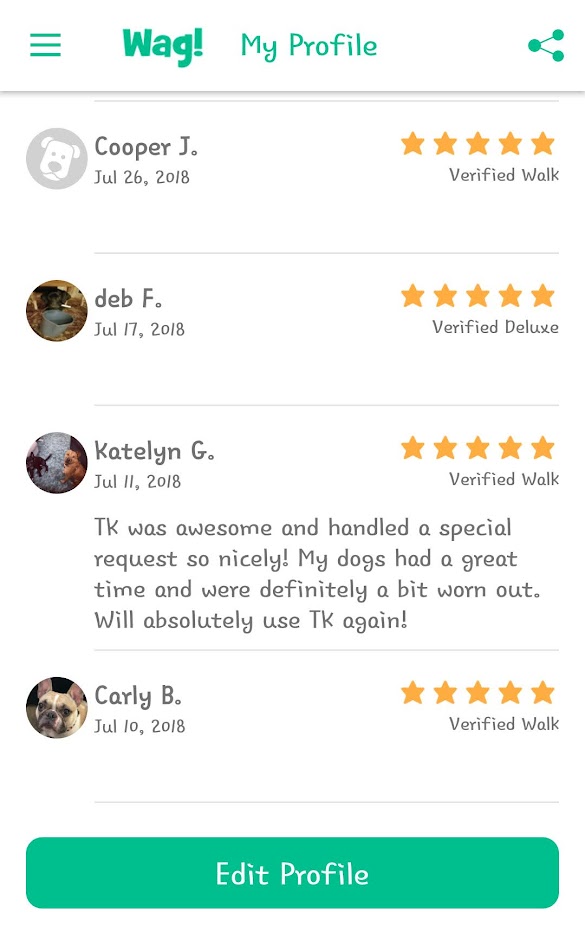 5 Star Pet Care Client Testimonials about the high quality of pet care services provided by TK as a pet sitter