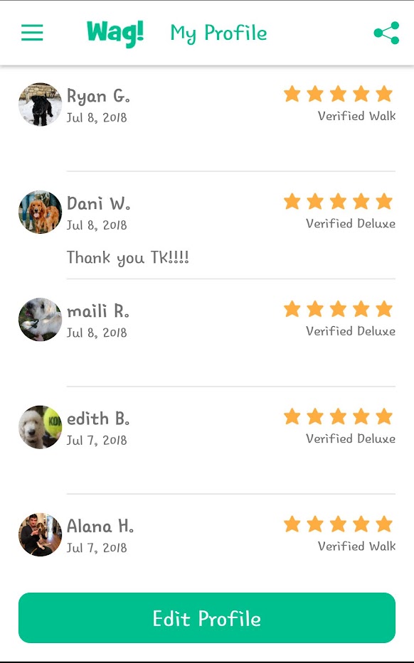 5 Star Pet Care Client Testimonials about the high quality of pet care services provided by TK as a pet sitter