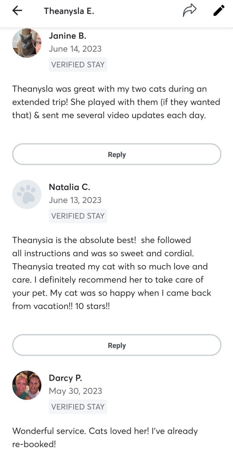 Rave Reviews from Pet Owners about TK's Quality Pet Care Services