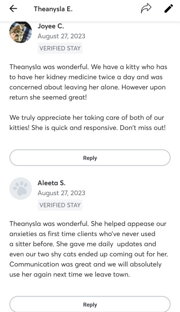 Rave Reviews from Pet Owners about TK's Quality Pet Care Services
