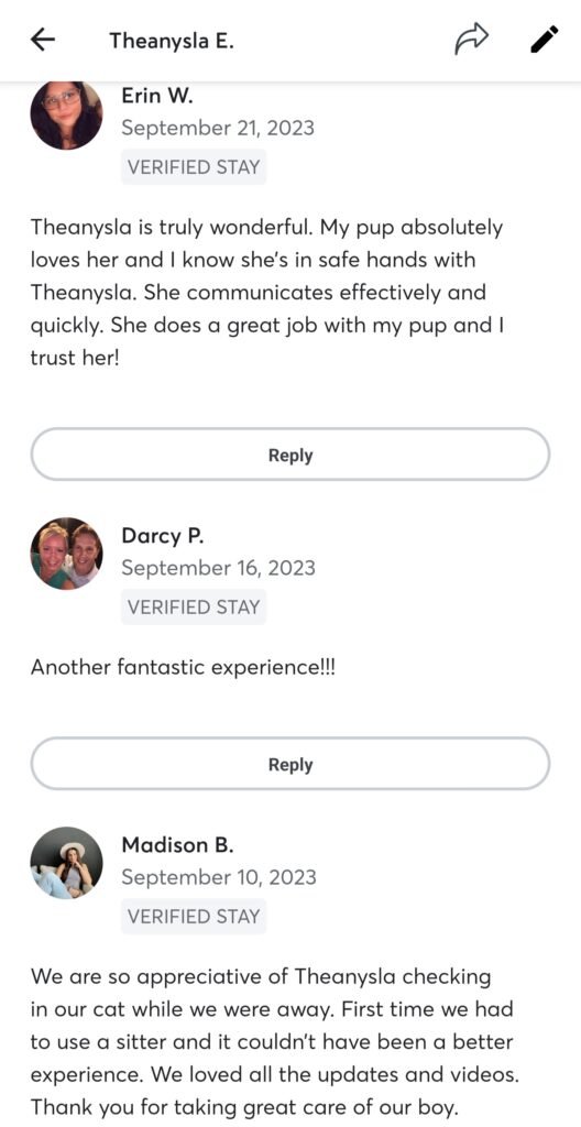 Rave Reviews from Pet Owners about TK's Quality Pet Care Services