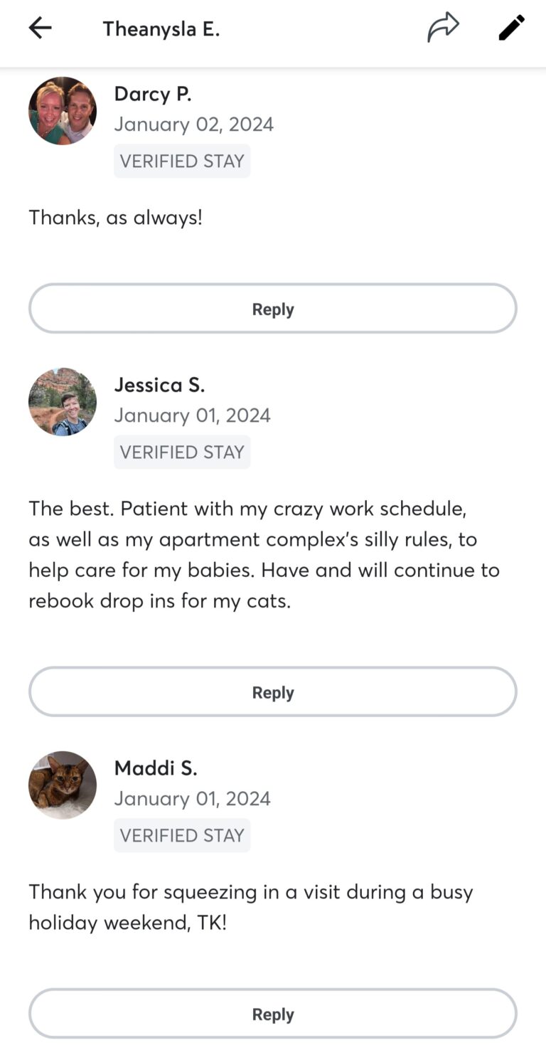 Rave Reviews from Pet Owners about TK's Quality Pet Care Services