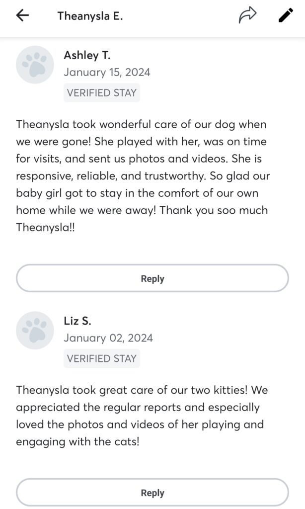 Rave Reviews from Pet Owners about TK's Quality Pet Care Services